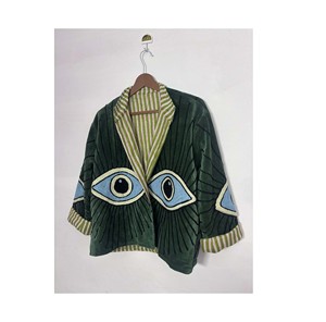 Chaqueta bordada de ojo malvado de terciopelo hecha a mano: abrigo de invierno bohemio hippie - Product Image 1