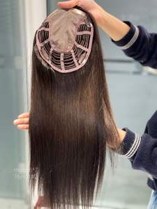 SHY European Hair Toppers para mujeres Clip-In Mono Topper para base de encaje estilo recto 100% Virgin Remy trama abierta parte media - Product Image 5