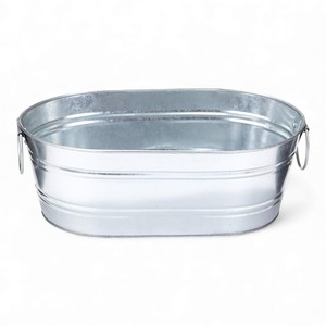 Bañera Ovalada de Metal Galvanizado Plateado con Asas Laterales, Contenedor de Acero Rústico Estilo Granja para Uso en Jardín y Macetas de Exterior - Product Image 6
