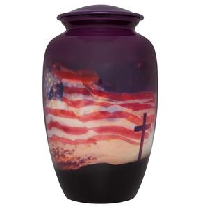 Urna Funeraria de Metal Grabada con la Bandera Estadounidense para Cenizas Humanas de Adultos, de Latón/Aluminio - Product Image 3