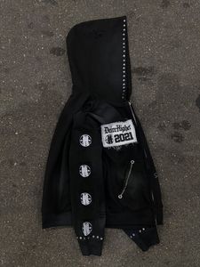 Custom Logo Oversized Black Studded <b>Zip</b>-<b>Up</b> Hoodie Premium Unisex Gothic Streetwear Fashion Hooded Sweatshirt <b>Jacket</b> for Men Wome - Product Image 3