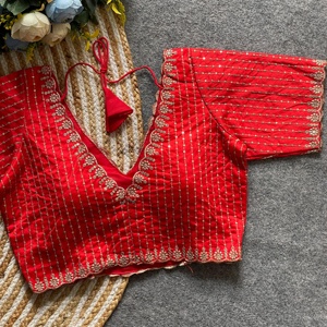 Chemisier moderne à col en V avec motif tissé et fil Zari Travail Mariages Logo brodé à la mode/Motif Décoration pailletée - Product Image 2