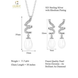 NOVAMART Fine 925 Sterling <b>Silver</b> Pearl Twist Pendant <b>Earring</b> <b>Chain</b> Rhodium Plated for Swiss Zirconia Fine Jewelry Set Women & G - Product Image 6