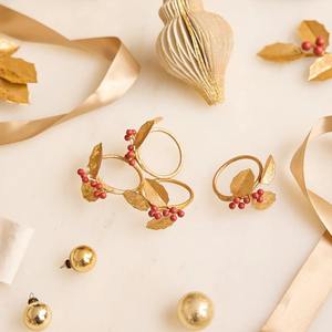 Designer Leaf And Edged Cherry Design Napkin Ring Premium Handmade Elegant <b>Dining</b> Accessory For Party Wedding And Gift Use - Product Image 3