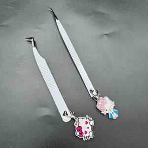 Black & White Diamond Grip Eyelash <b>Tweezers</b> Custom Stainless Steel Volume Tip Heart Engraved Lash <b>Tweezers</b> Curved Straight Type - Product Image 6