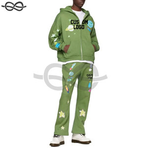 Chándales coloridos de retales para hombre, Conjunto de sudadera elegante de dos piezas con capucha, pantalones acampanados apilados, diseño de moda - Product Image 4
