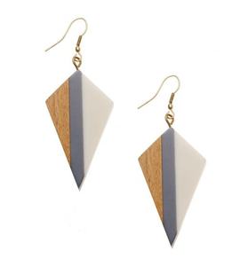 ต่างหูห้อยทำจากเรซินสีทองฟอยล์สีดำสีขาวรูปหัวใจต่างหูทรงสี่เหลี่ยมรูปทรงเรขาคณิตทำจากไม้ - Product Image 1