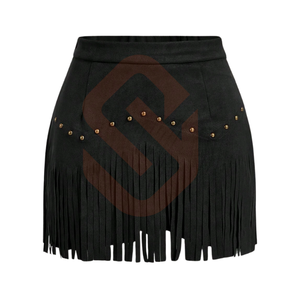 Faldas Vaqueras de Cuero con Flecos para Mujer, Elegantes Faldas Vaqueras de Gamuza Suave con Tachuelas para Festivales Western - Product Image 1