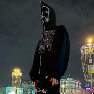 Chandails à capuche entièrement zippés avec pierre réfléchissante pour la lumière, sweats à capuche de rue imprimés avec Logo personnalisé - Product Image 3