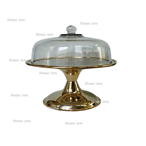 Servidor de postres de pastel de metal con tapa de vidrio Soporte de pastel de chocolates de color dorado de primera calidad para venta caliente - Product Image 1