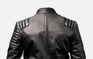 Veste en cuir de motard bicolore pour hommes avec fermeture à glissière Style hiver décontracté fini - Product Image 3