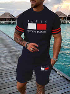 Camiseta de verano informal para hombre, conjunto corto, estampado de letras personalizado, tejido de punto cómodo, cuello redondo, camiseta de manga corta para adultos - Product Image 6