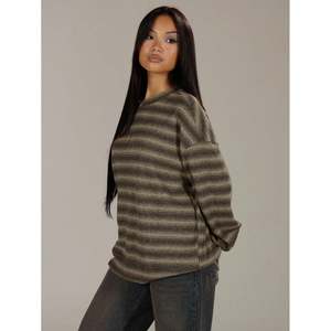 Pull décontracté en maille rayée à col rond pour femme, 100 % acrylique anti-boulochage pour l'automne - Product Image 2