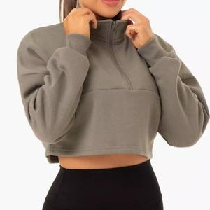 GAF Ins Hot Stand Collar media cremallera pulóver sudaderas con cordón ajustado suelto Casual mujeres gimnasio Fitness Yoga deporte Tops - Product Image 5