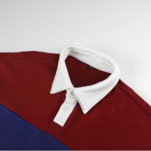 Polo de Punto a Rayas de Manga Larga para Hombre, Diseño Casual con Bloques de Color, Cuello Blanco, Patrón Rojo y Azul - Product Image 4