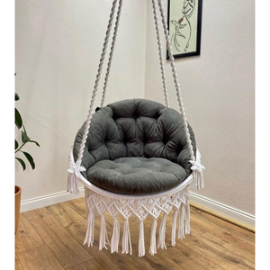 Silla Colgante de Macramé Hecha a Mano, Silla Columpio de Metal para Interiores y Exteriores, para Patio y Sala de Estar - Product Image 1