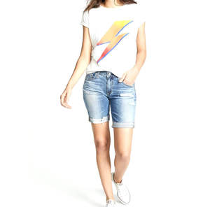 Shorts décontractés d'été pour femme, taille haute, coupe droite, en denim brodé, style personnalisé, délavé, sexy, grande taille, avec poches - Product Image 1