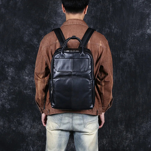 Sac à dos en cuir de vachette véritable de haute qualité pour hommes grande capacité avec fermeture à glissière sac d'ordinateur Simple à la mode - Product Image 3