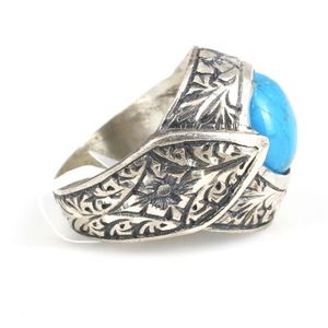 925 Sterling <b>Silver</b> Men's Ring with Round Turquoise Zircon Stone and <b>Pen</b> Design Fine Jewelry for Everyday Wear - Product Image 4