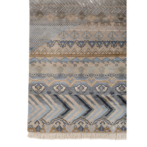 Tapis en soie noué à la main Manchaha, gris et noir, géométrique, pour salon, design rectangulaire en patchwork, pour la maison, Car-LUV-644 - Product Image 4