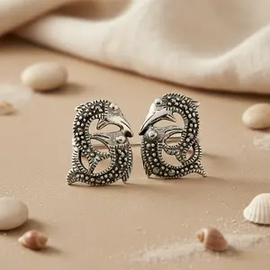 Boucles d'oreilles fines en argent pour femmes, masque d'oiseau, bijoux fantaisie - Product Image 3