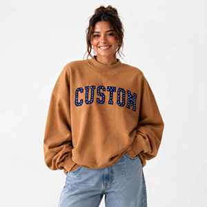 Sweat-shirt décontracté pour femme à col montant, épaules tombantes, coupe oversize, avec appliqués personnalisés, en molleton de coton épais, pour fille - Product Image 1