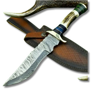 Cuchillo Bowie de Acero Inoxidable Hecho a Mano con Borde Dentado, Mango de Cuerno, Funda, Personalizado, Soporte OEM, Caza, Supervivencia, Campamento, Aire Libre - Product Image 1