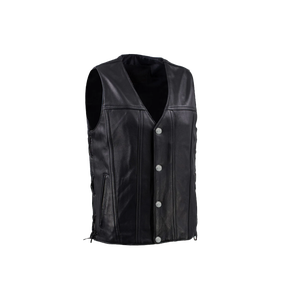 Chaleco de cuero de motocicleta para hombres con bolsillo oculto, cordones ajustables, Chaleco de cuero para motociclistas - Product Image 3