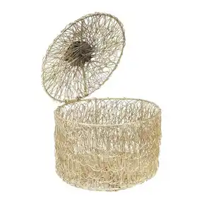 Handgefertigte klassische Metall-Hamper-Wäsche runde Formen Aufbewahrungsbehälter Metalldraht Geschenkkorb für Zuhause und Hochzeit geschenkt