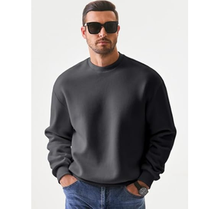 Men's Solid Color Loose Fit Round Neck Sweatshirt with Long Sleeves Factory Printed Pullovers for International Markets - Product Image 3