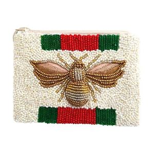 Porte-monnaie brodé de perles pour le rangement du maquillage et des accessoires, porte-monnaie brodé de perles de graines fait à la main par MD HANDICRAFTS - Product Image 3