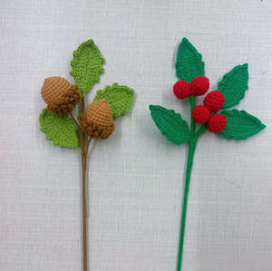 Nuevas Ramas de Flores de Ganchillo Hechas a Mano con Bayas de Olivo y Roble para Navidad 2025, Venta al por Mayor de Fábrica Creativa - Product Image 2