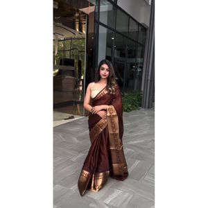 Saris de seda Jacquard pesado de alta calidad, tejido Jacquard grande dorado, estilo Bollywood para fiesta, ropa India paquistaní - Product Image 3