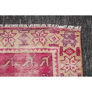 Vintage Turkish Small Rug 2x3.7 ft, Pink <b>Yellow</b> Geometric <b>Wool</b> Rug - Product Image 5
