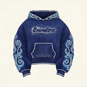 Strass pour vêtements, sweat à capuche décontracté épais en coton pour homme, fermeture éclair intégrale avec strass - Product Image 1