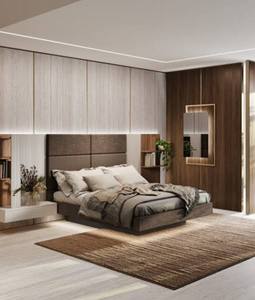Luxury Modern Bedroom Furniture Set Italian Style Wooden Double <b>Bed</b> Wardrobe with <b>Led</b> Backlit Boiserie Wall Panel - Product Image 1