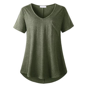 Vente en gros de t-shirts à col en V en coton de qualité supérieure pour femmes t-shirts décontractés à séchage rapide de grande taille avec broderie directe du logo - Product Image 1