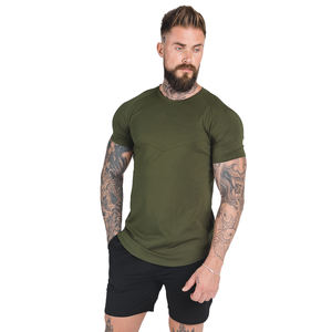 Vente chaude Hommes Gym T-Shirt Nouveau Design Demi Manches Fitness Vêtements Couleur Unie 100% Coton O Cou avec Logo Personnalisé - Product Image 1
