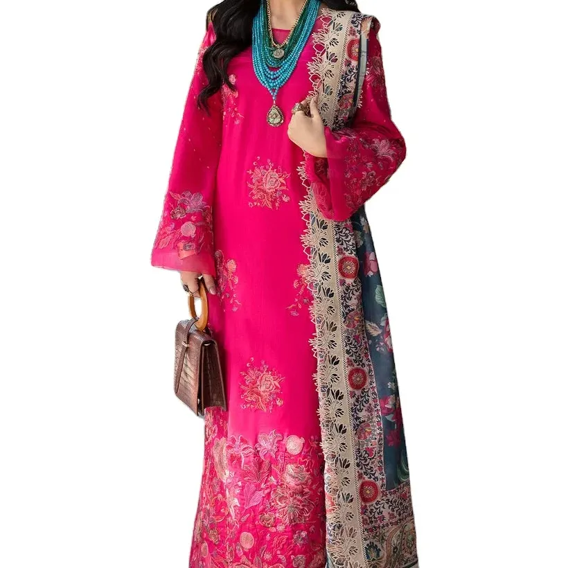 Женские костюмы из 3 предметов, пакистанское дизайнерское платье с вышитым газоном, 2024 новейшая коллекция, низкая цена, оптовая продажа, пакистанское платье