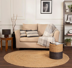 Tapis d'intérieur en jute 100% naturel, design tressé, motif abstrait moderne, écologique, taille personnalisable, tapis de sol disponible en ensembles - Product Image 1