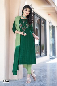 Última colección de Pure Chinon Rayon bordado Kurti Set ropa india y pakistaní - Product Image 3