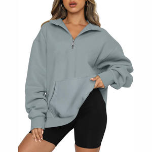 2025 personnalisé coton polaire demi fermeture éclair pull sweat blanc surdimensionné à manches longues avec poches sweat femmes - Product Image 1
