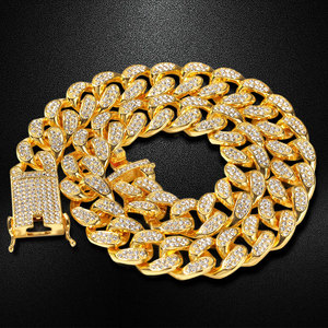 Hip Hop Cuban Link Chain <b>Necklace</b> Iced Out Diamond Gold Plated Miami Cuban Chain Luxury Men <b>Statement</b> Jewelry - Product Image 1
