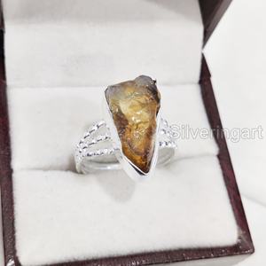Bijoux en pierre brute Bague pour femme Pierre précieuse citrine brute naturelle Pierre de naissance de novembre Bijoux à pois Bague en argent sterling 925 - Product Image 5