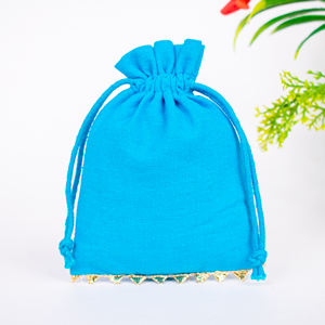 Vente chaude Petit Cordon Logo Personnalisé Coton Collier Pochette À Bijoux, Indien À La Main Faveur De Mariage Cadeau Emballage Sac En Gros - Product Image 2