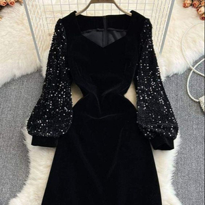 NEW--STYLISH & BEAUTIFUL DRESS ON VELVET FABRIC EMBELLISH BEAUTIFUL RESHAM, CRYSTAL GLASS BEADS,DABKA WORK for Party-WEAR - Product Image 1