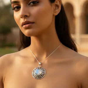 Collier pendentif en argent 925 pour femme avec pierre de lune, plaqué rhodium, chaîne en or 18 carats, diamant et perle, bijoux cadeau - Product Image 3