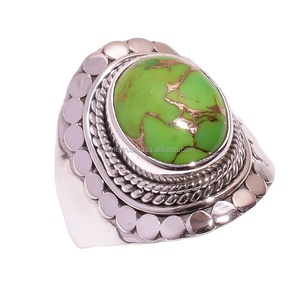 Solid 925 Sterling Silver Green Copper <b>Turquoise</b> Handmade Classic <b>Rings</b> for Wedding and Party Occasions - Product Image 1