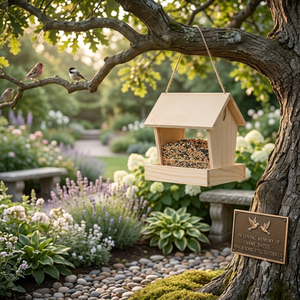 Personalized Wooden Bird Feeder with Engraved Plaque and <b>Memorial</b> <b>Stone</b> Garden Decoration Hanging Outdoor Natural Wood - Product Image 4