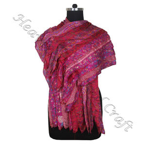 ผ้าไหมส่าหรีรีไซเคิลงานแฮนด์เมดดีไซน์เนอร์15แถบผ้าพันคอสตรีพิมพ์ลายยาวผ้าพันคอผ้าไหมชั้นดี SC566วินเทจ - Product Image 5